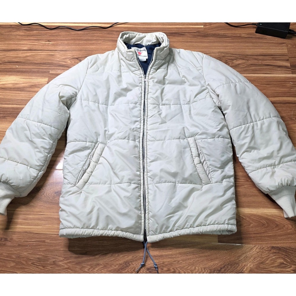 Vintage Field & Stream Jacket Mens Large White‎ Puffer Talon Zip Winter